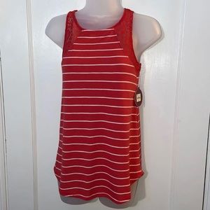 SO(Sonoma)-Women’s Orange/White Striped, Lace Back, Sleeveless Tank Top. Sm.